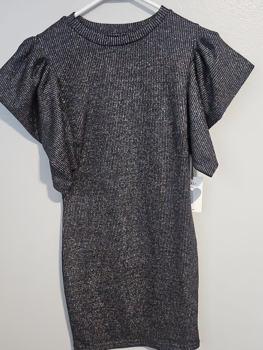 iris Metallic Black Ribbed Mini Dress Nwt